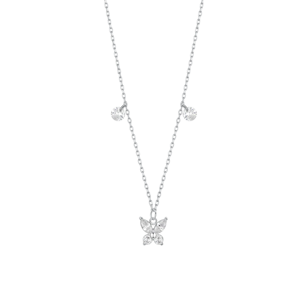 luca barra - COLLANA DONNA IN ACCIAIO CON PENDENTE FARFALLA ED ALI ZIRCONE BIANCO
