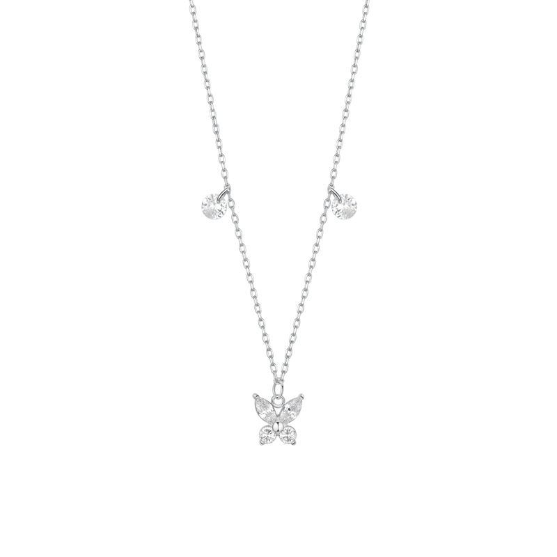 luca barra - COLLANA DONNA IN ACCIAIO CON PENDENTE FARFALLA ED ALI ZIRCONE BIANCO