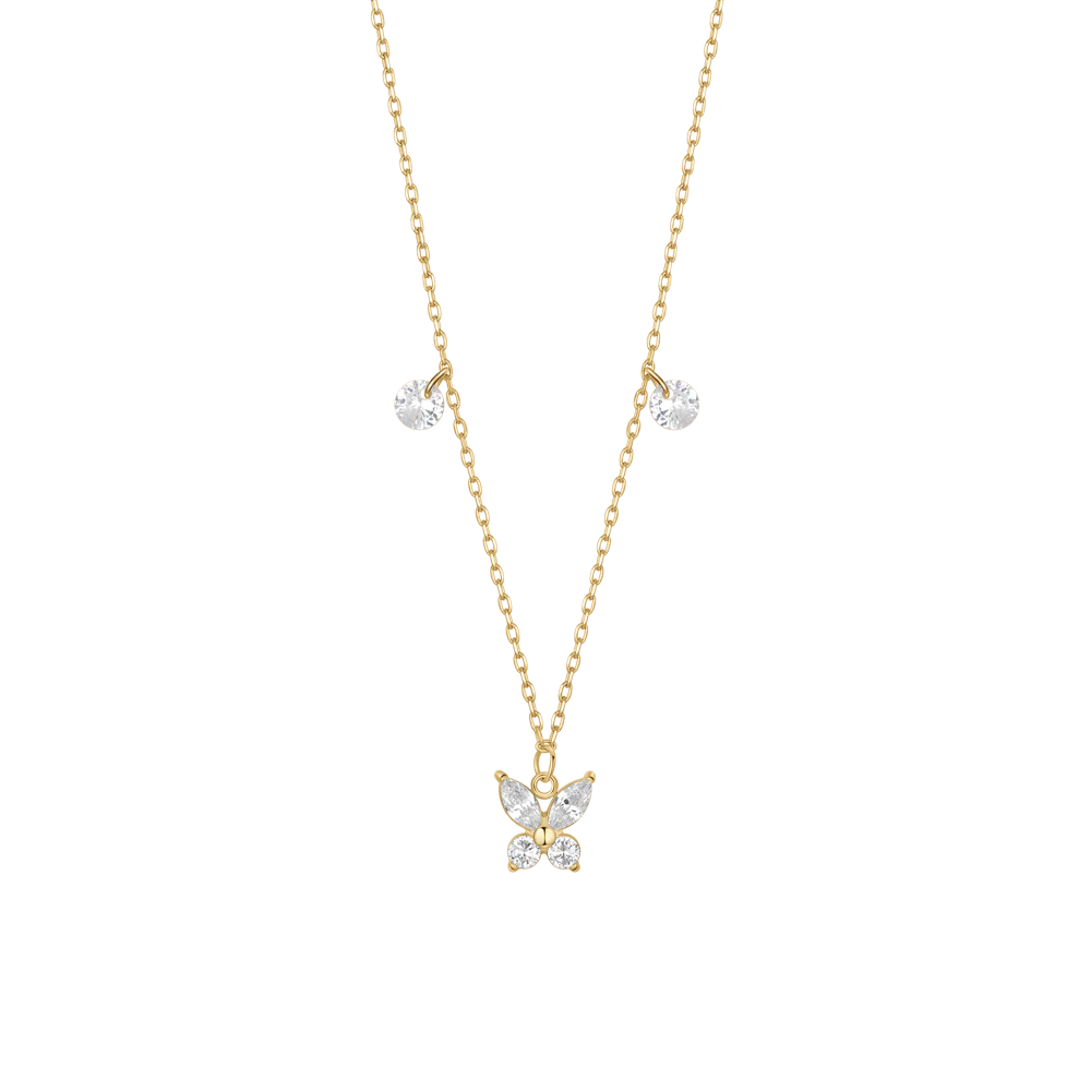 COLLANA DONNA IN ACCIAIO CON PENDENTE FARFALLA ED ALI ZIRCONE BIANCO COLORE OROluca barra -