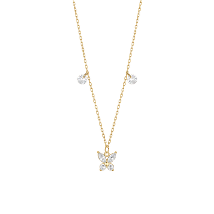 COLLANA DONNA IN ACCIAIO CON PENDENTE FARFALLA ED ALI ZIRCONE BIANCO COLORE OROluca barra -