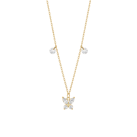 COLLANA DONNA IN ACCIAIO CON PENDENTE FARFALLA ED ALI ZIRCONE BIANCO COLORE OROluca barra -