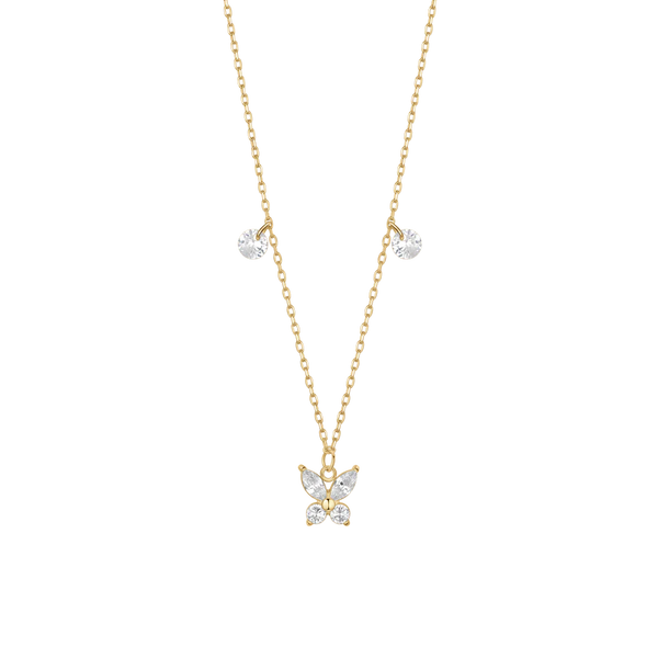 COLLANA DONNA IN ACCIAIO CON PENDENTE FARFALLA ED ALI ZIRCONE BIANCO COLORE OROluca barra -