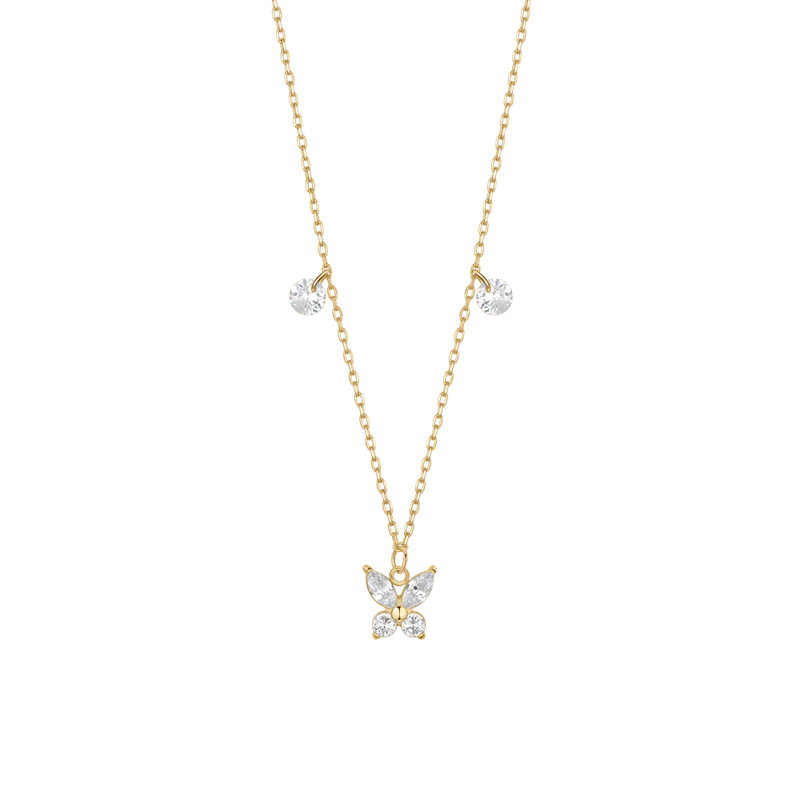 COLLANA DONNA IN ACCIAIO CON PENDENTE FARFALLA ED ALI ZIRCONE BIANCO COLORE OROluca barra -