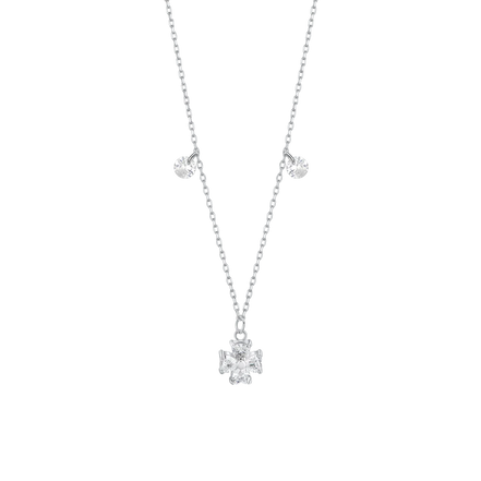 luca barra - COLLANA IN ACCIAIO CON QUADRIFOGLIO E PETALI ZIRCONE BIANCO