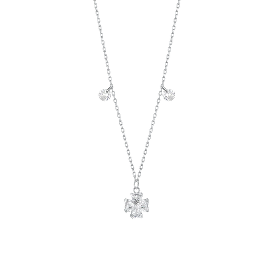 luca barra - COLLANA IN ACCIAIO CON QUADRIFOGLIO E PETALI ZIRCONE BIANCO