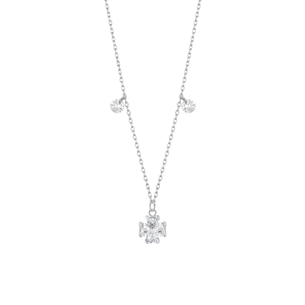 luca barra - COLLANA IN ACCIAIO CON QUADRIFOGLIO E PETALI ZIRCONE BIANCO