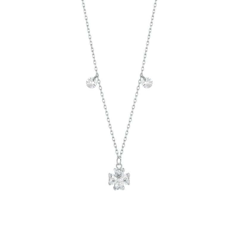 luca barra - COLLANA IN ACCIAIO CON QUADRIFOGLIO E PETALI ZIRCONE BIANCO