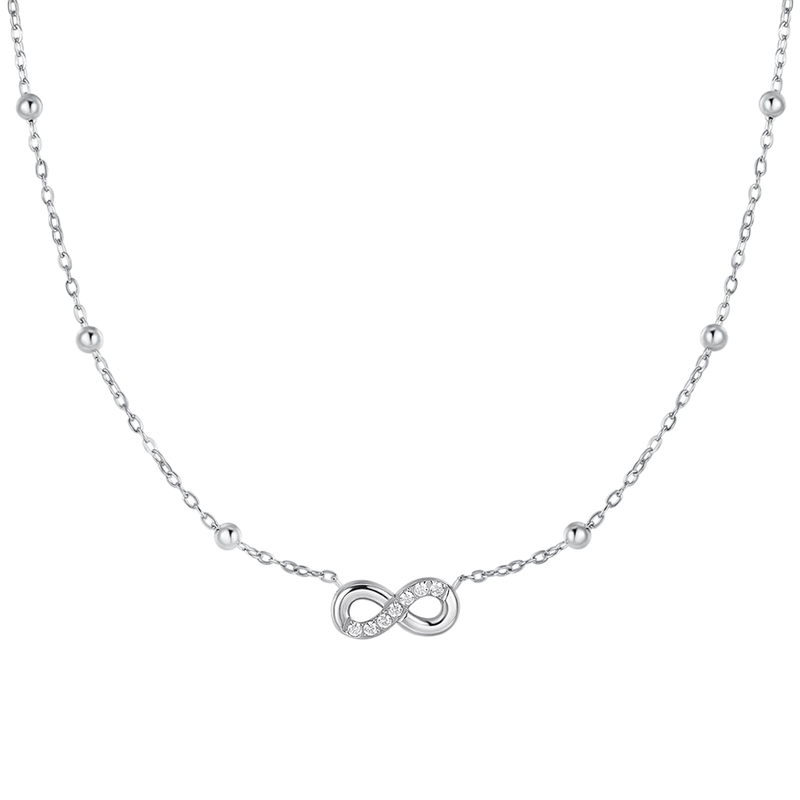 luca barra - COLLANA DONNA IN ACCIAIO CON INFINITO E PUNTI LUCE DI ZIRCONE BIANCO