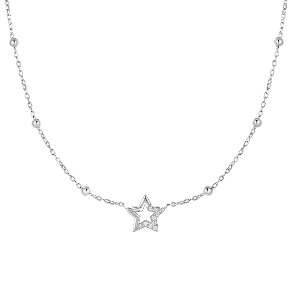luca barra - COLLANA DONNA IN ACCIAIO CON STELLA E PUNTI LUCE IN ZIRCONE BIANCO