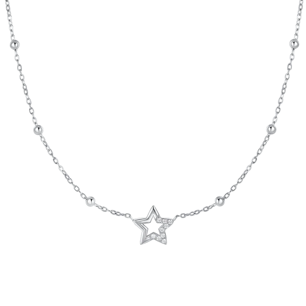 luca barra - COLLANA DONNA IN ACCIAIO CON STELLA E PUNTI LUCE IN ZIRCONE BIANCO