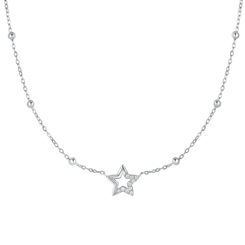 luca barra - COLLANA DONNA IN ACCIAIO CON STELLA E PUNTI LUCE IN ZIRCONE BIANCO