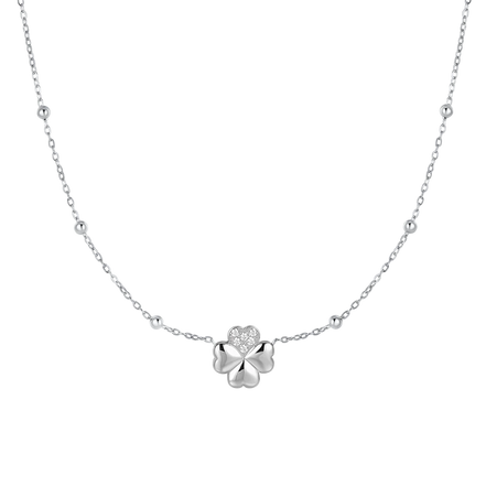luca barra - COLLANA DONNA IN ACCIAIO CON QUADRIFOGLIO E PUNTI LUCE IN ZIRCONE BIANCO