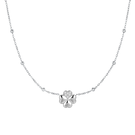 luca barra - COLLANA DONNA IN ACCIAIO CON QUADRIFOGLIO E PUNTI LUCE IN ZIRCONE BIANCO