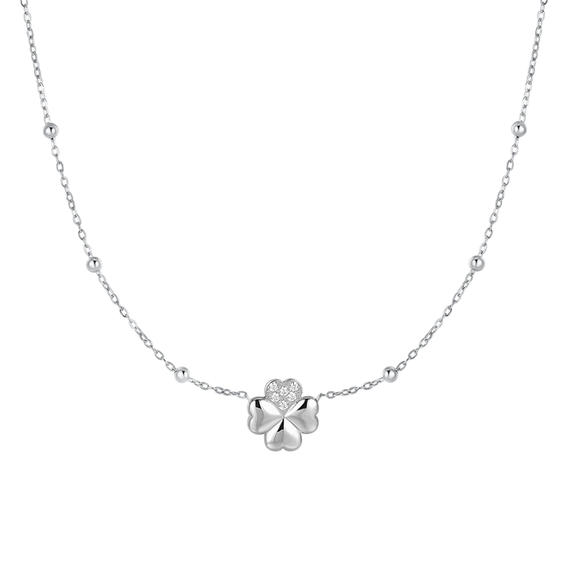 luca barra - COLLANA DONNA IN ACCIAIO CON QUADRIFOGLIO E PUNTI LUCE IN ZIRCONE BIANCO