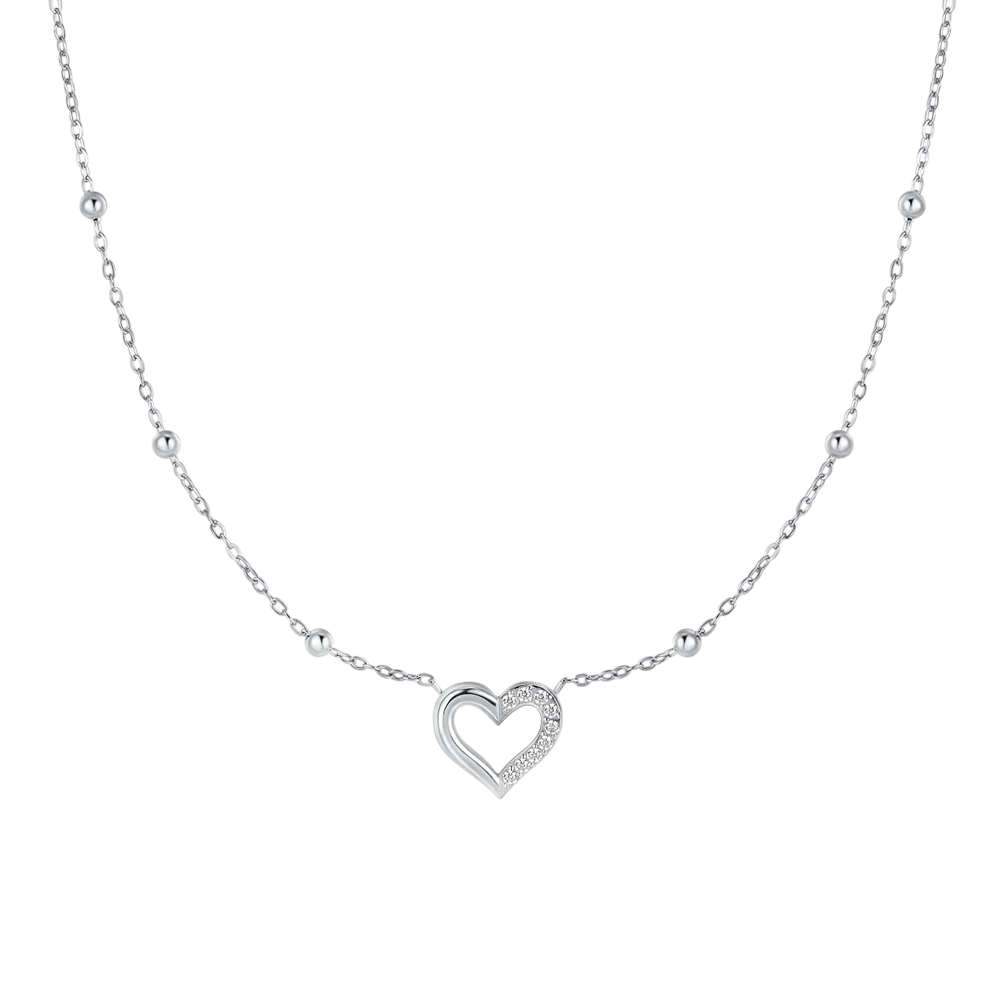 luca barra - COLLANA DONNA IN ACCIAIO CON CUORE E PUNTI LUCE IN ZIRCONE BIANCO