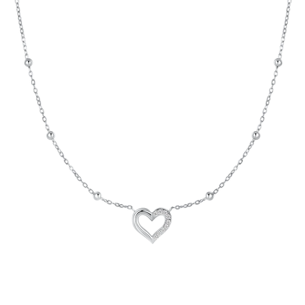 luca barra - COLLANA DONNA IN ACCIAIO CON CUORE E PUNTI LUCE IN ZIRCONE BIANCO