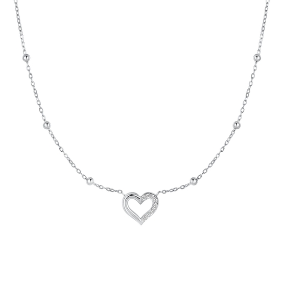 luca barra - COLLANA DONNA IN ACCIAIO CON CUORE E PUNTI LUCE IN ZIRCONE BIANCO