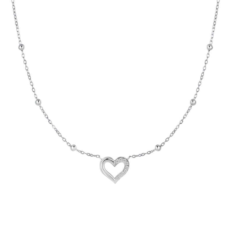 luca barra - COLLANA DONNA IN ACCIAIO CON CUORE E PUNTI LUCE IN ZIRCONE BIANCO