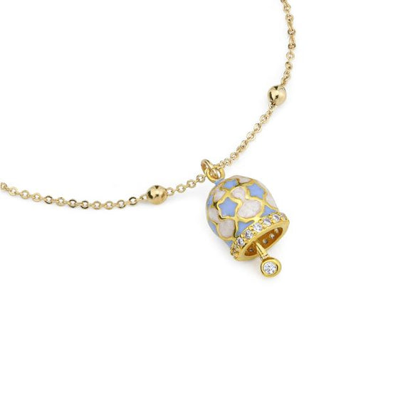 CL/BR05 Bracciale placcata oro giallo con campanella portafortuna azzurra