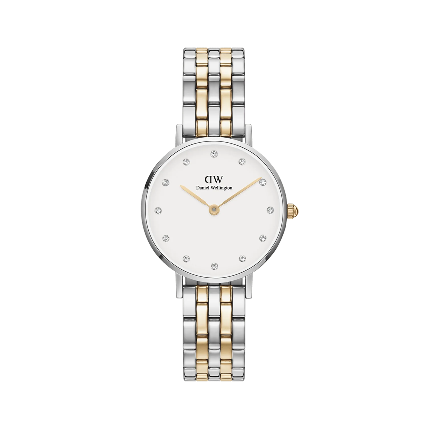 Orologio Daniel Wellington da Donna - Petite Lumine 5-Link Two-Tone Bicolore Silver e Gold 28mm Bianco.DW00100616