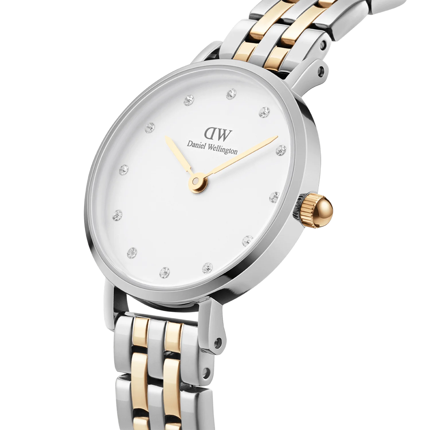 Orologio Daniel Wellington da Donna - Petite Lumine 5-Link Two-Tone Bicolore Silver e Gold 28mm Bianco.DW00100616