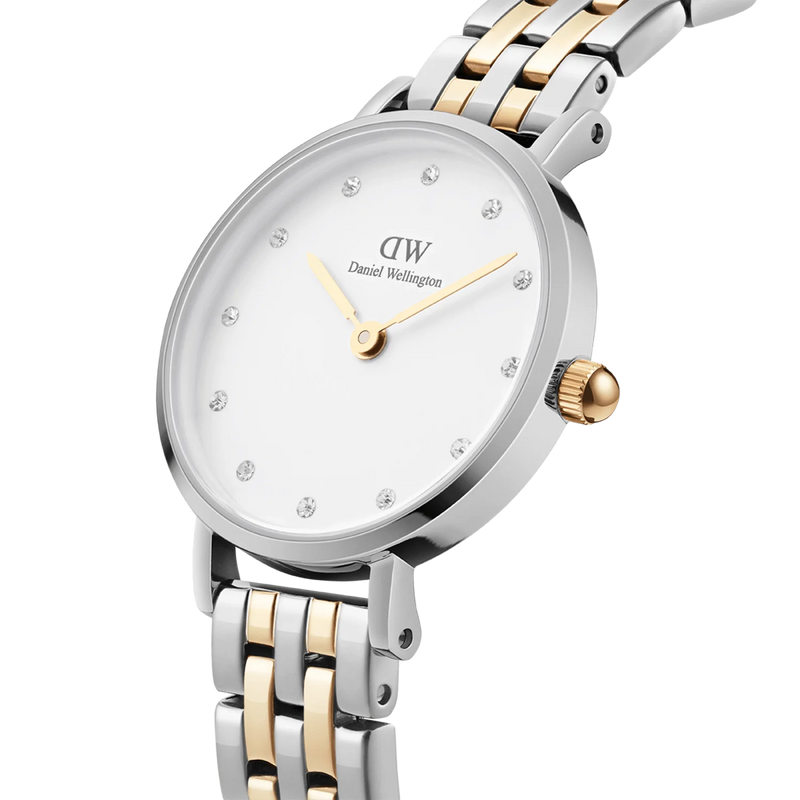 Orologio Daniel Wellington da Donna - Petite Lumine 5-Link Two-Tone Bicolore Silver e Gold 28mm Bianco.DW00100616