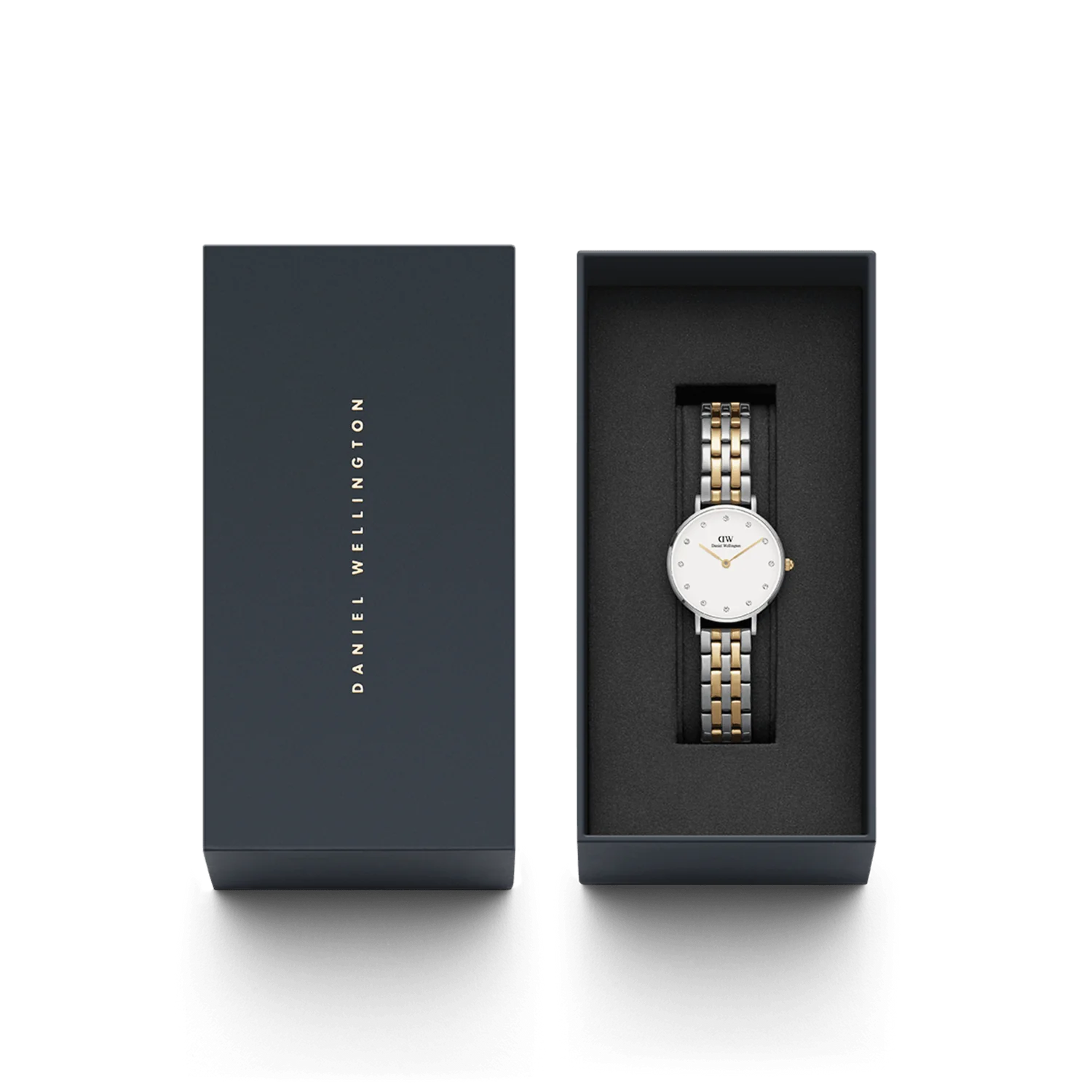 Orologio Daniel Wellington da Donna - Petite Lumine 5-Link Two-Tone Bicolore Silver e Gold 28mm Bianco.DW00100616