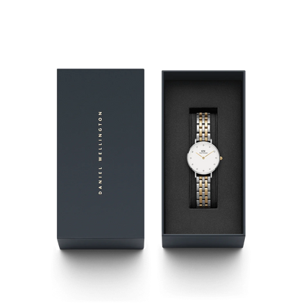 Orologio Daniel Wellington da Donna - Petite Lumine 5-Link Two-Tone Bicolore Silver e Gold 28mm Bianco.DW00100616