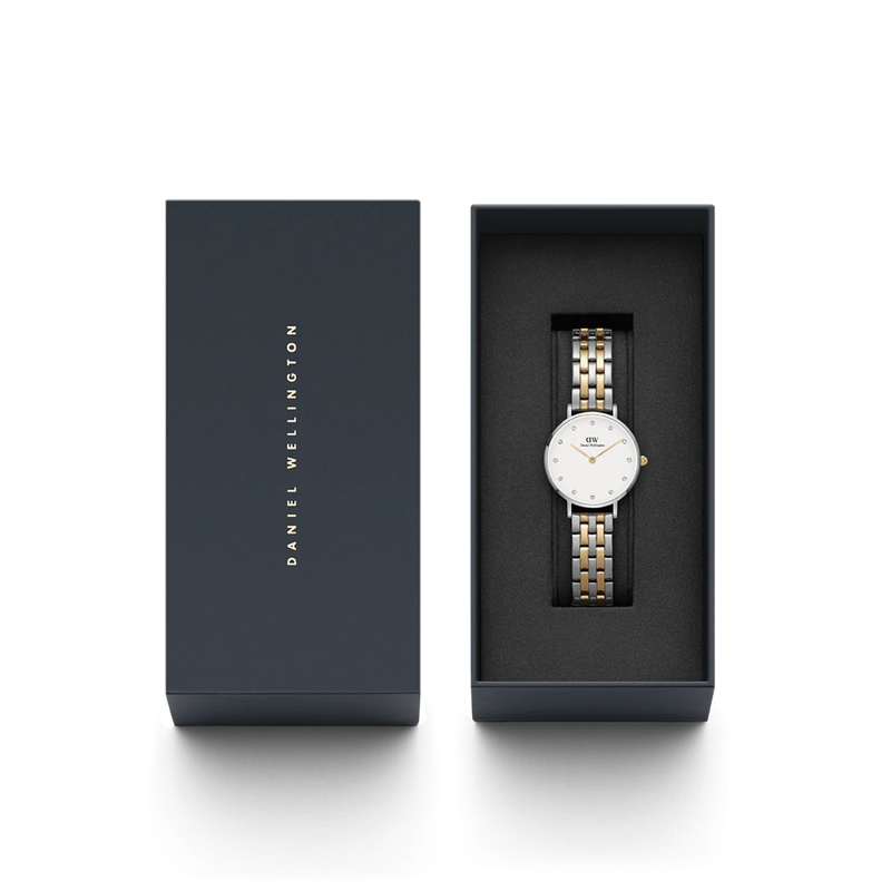 Orologio Daniel Wellington da Donna - Petite Lumine 5-Link Two-Tone Bicolore Silver e Gold 28mm Bianco.DW00100616