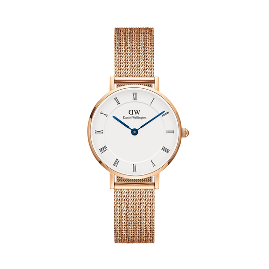 Orologio Daniel Wellington Petite Roman Numerals Melrose Solo Tempo Rose Gold 28mm Bianco da Donna DW00100681