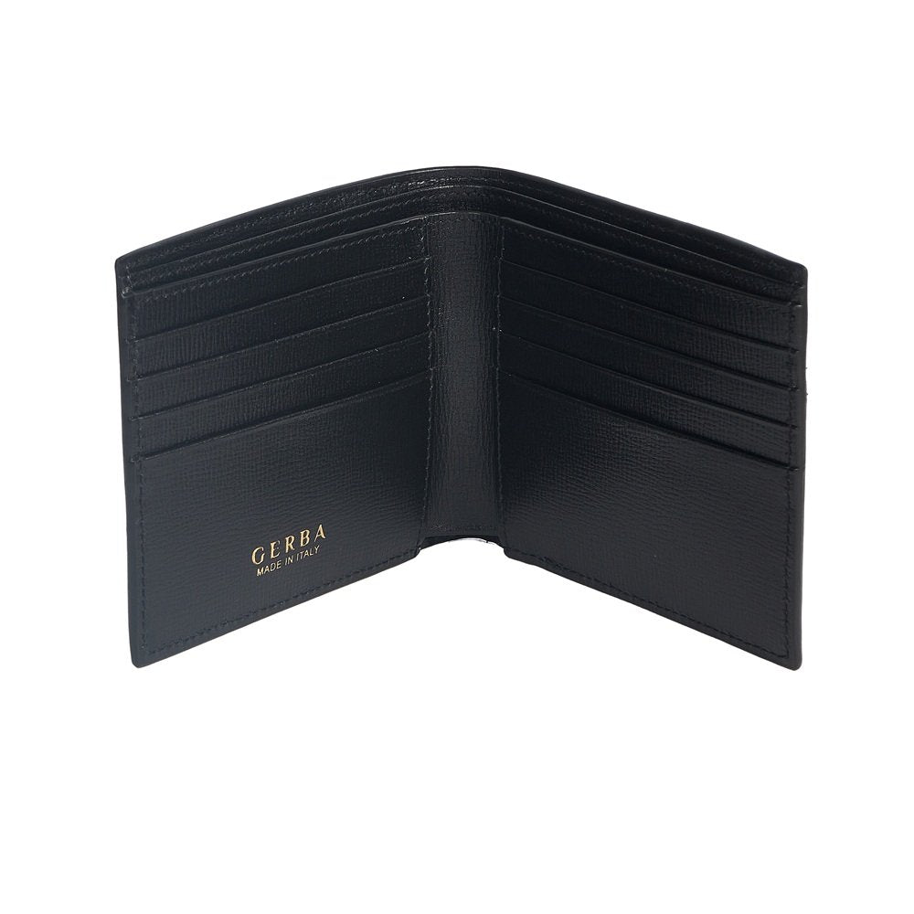 Portafoglio in pelle saffiano nero e logo in argento 925, Gerba.  GB001BLACK.
