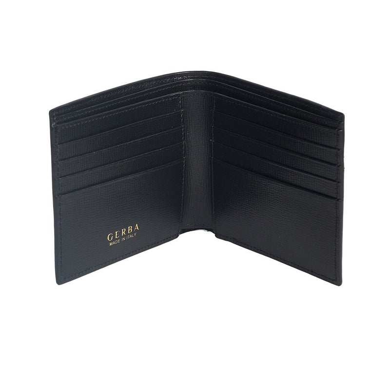 Portafoglio in pelle saffiano nero e logo in argento 925, Gerba.  GB001BLACK.