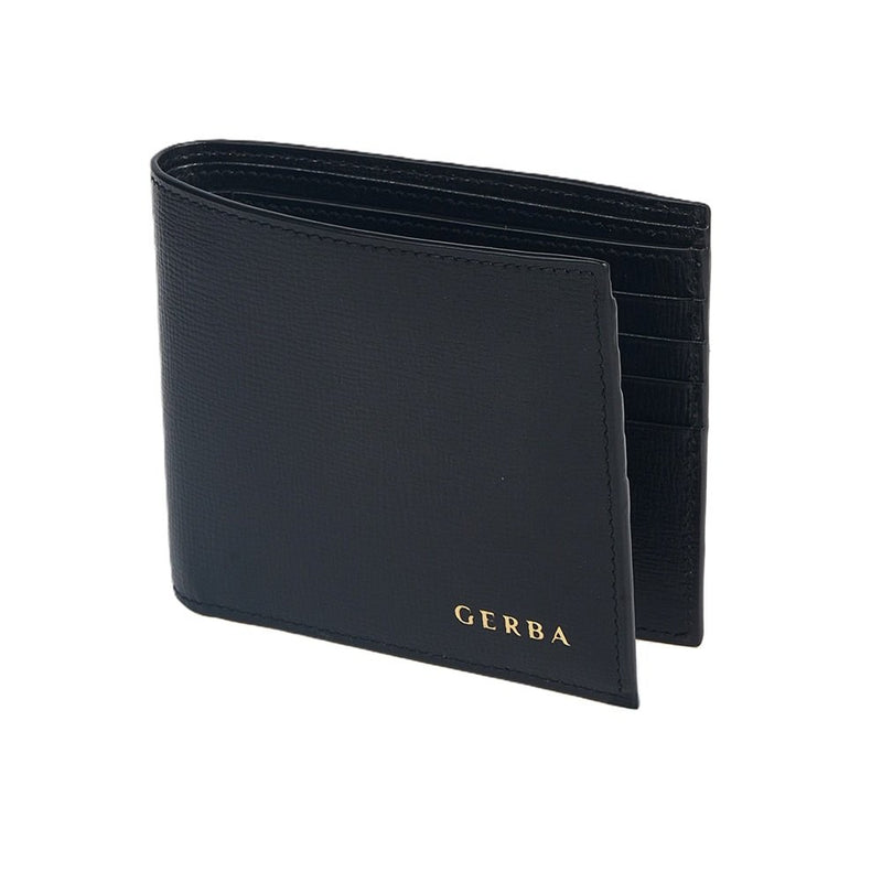 Portafoglio in pelle saffiano nero e logo in argento 925, Gerba.  GB001BLACK.