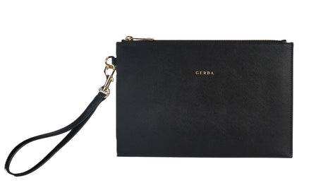 Gerba Pochette in pelle di vitello saffiano nero e loro in argento - Gb010