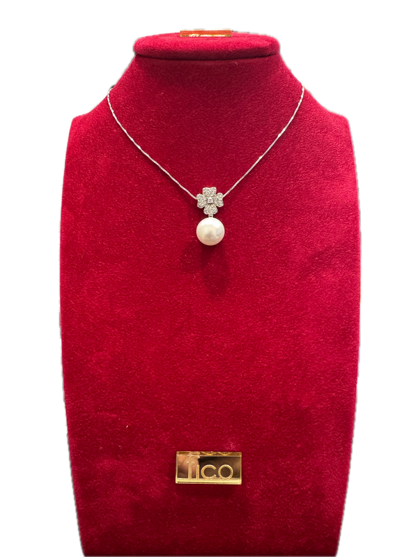 Fico Gioielli - Collana in Argento 925 con Quadrifoglio Zirconato e Perla