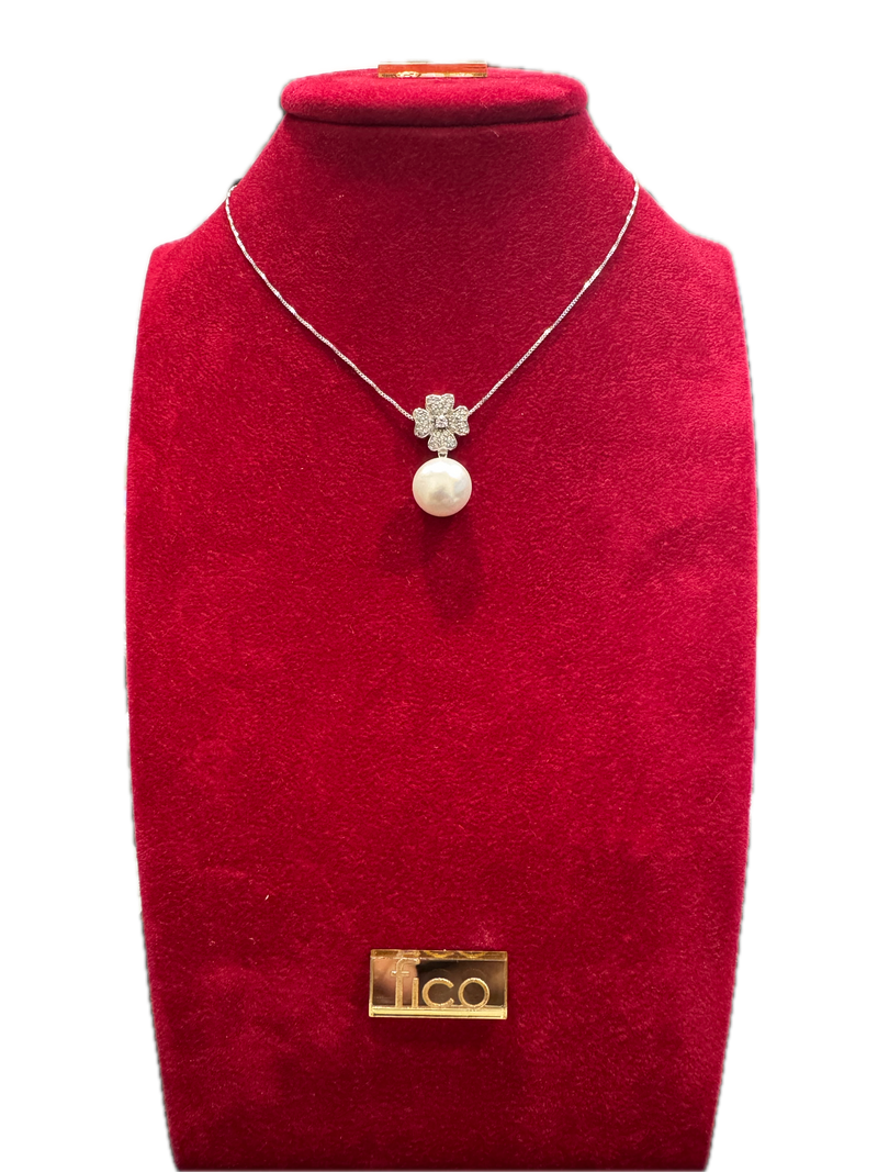 Fico Gioielli - Collana in Argento 925 con Quadrifoglio Zirconato e Perla