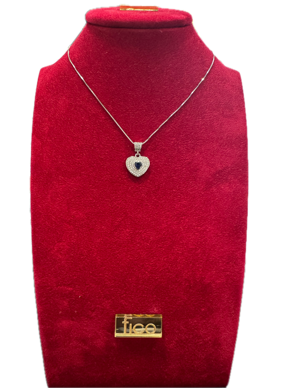 Fico Gioielli - Collana in Argento 925 con Cuore Zirconato e Pietra Blu Centrale