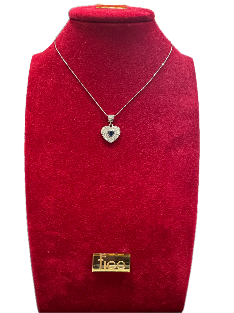 Fico Gioielli - Collana in Argento 925 con Cuore Zirconato e Pietra Blu Centrale