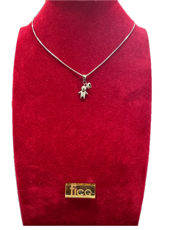 Fico Gioielli - Collana in Argento 925 con Pendente Bambino, Cuoricino e Zirconi