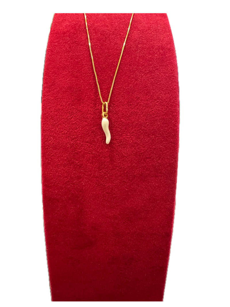 Fico Gioielli - Collana in argento 925 con Corno Bianco Portafortuna placcato oro
