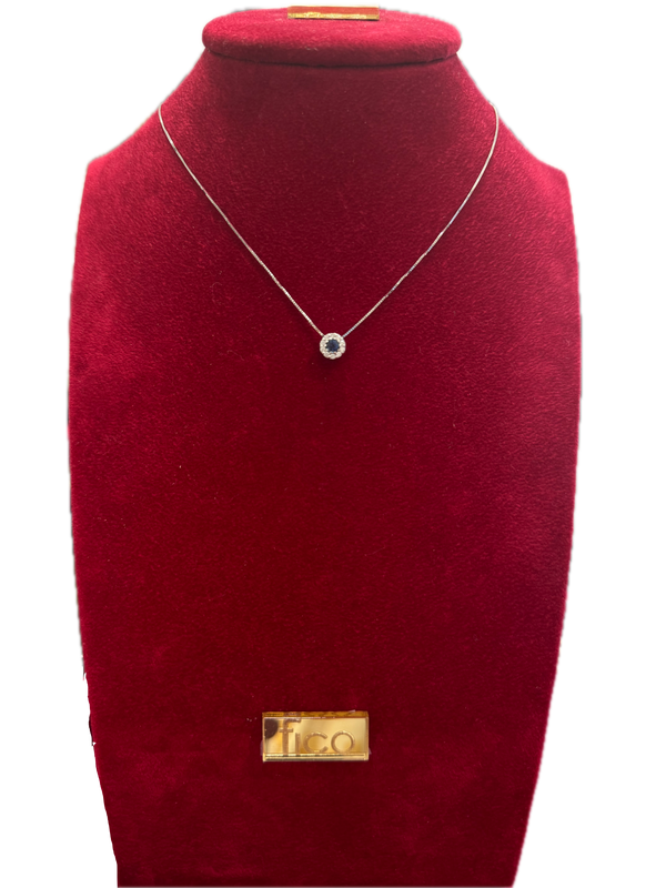 Fico Gioielli - Collana in Oro con Pendente, Diamanti e Zaffiro Naturale
