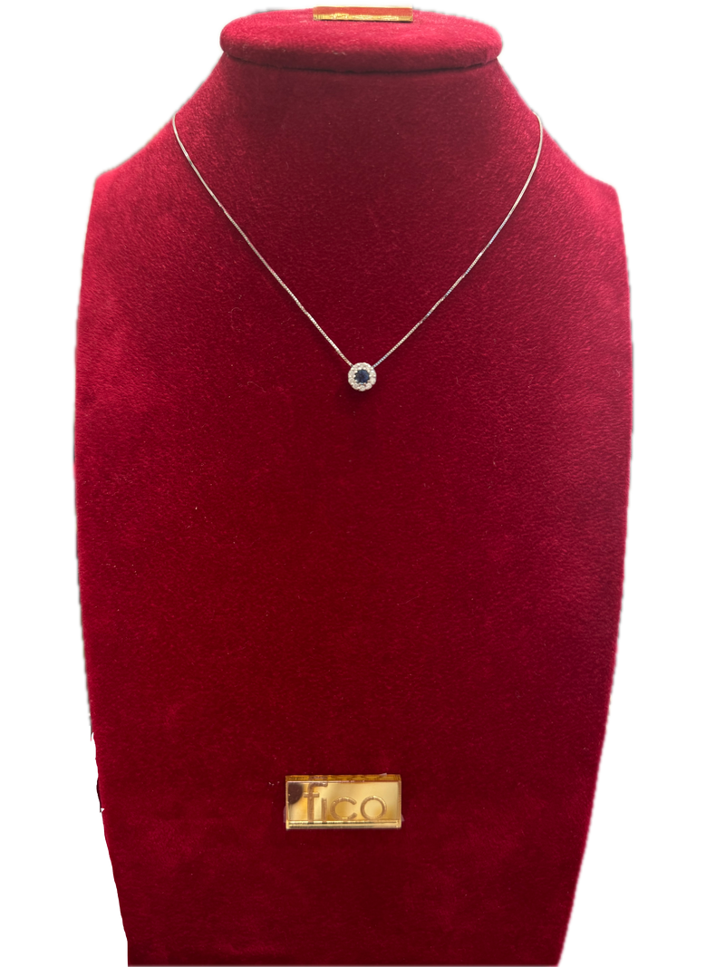 Fico Gioielli - Collana in Oro con Pendente, Diamanti e Zaffiro Naturale