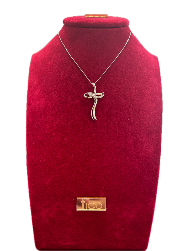 Fico Gioielli - Collana con Croce Stilizzata in Oro Bianco e Diamanti