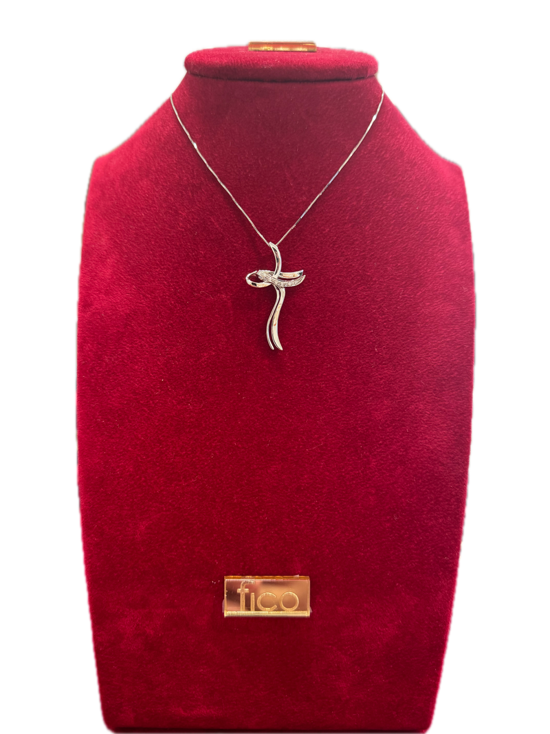 Fico Gioielli - Collana con Croce Stilizzata in Oro Bianco e Diamanti