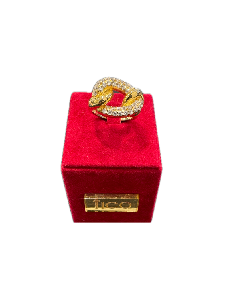 Fico Gioielli - Anello Regolabile in Argento 925 Placcato Oro con Zirconi  Design Nodo Elegante