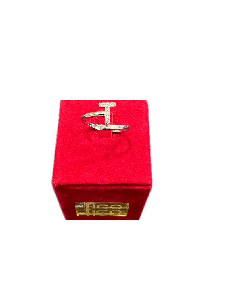 Anello Regolabile in Argento 925 con Lettera "T"