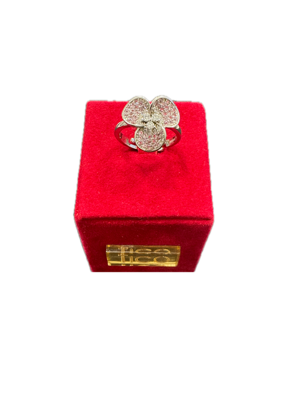 Fico Gioielli - Anello Regolabile in Argento 925 con Fiore e Zirconi Bianchi e Rosa