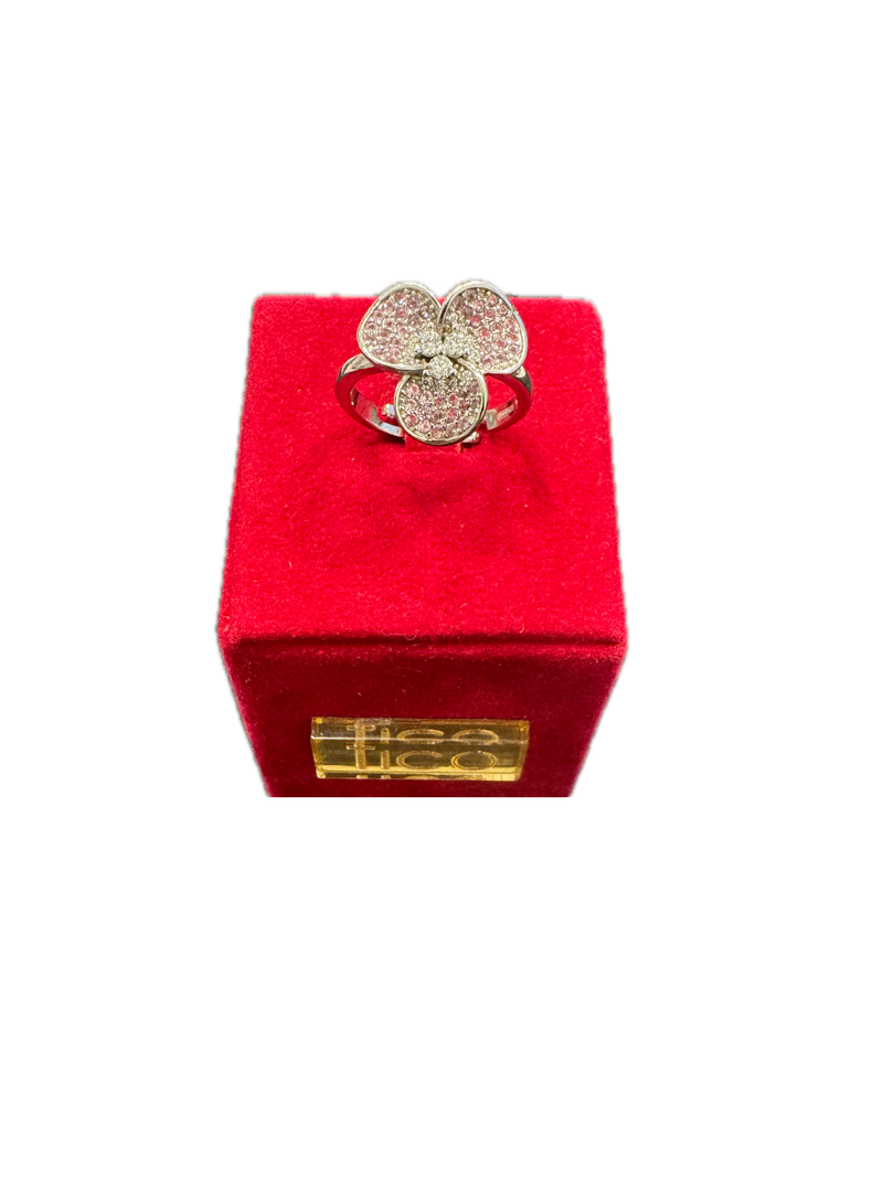 Fico Gioielli - Anello Regolabile in Argento 925 con Fiore e Zirconi Bianchi e Rosa