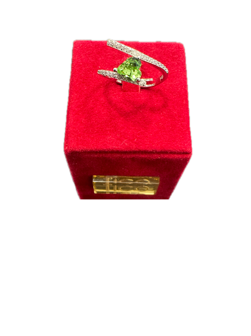 Fico Gioielli - Anello Regolabile in Argento 925 con Cuore Verde e Zirconi