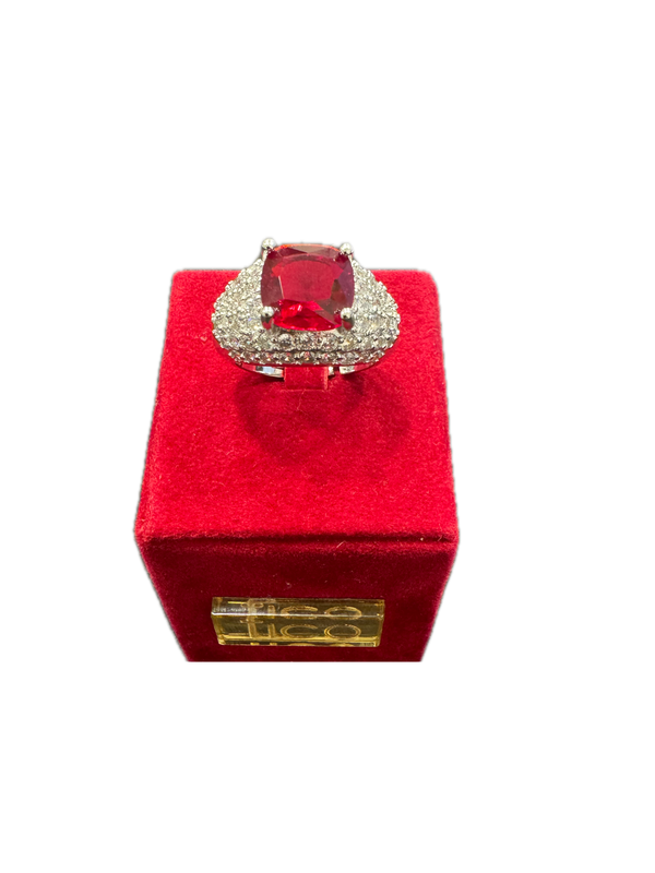 Fico Gioielli - Anello Regolabile in Argento 925 con Zirconi e Pietra Rossa Centrale